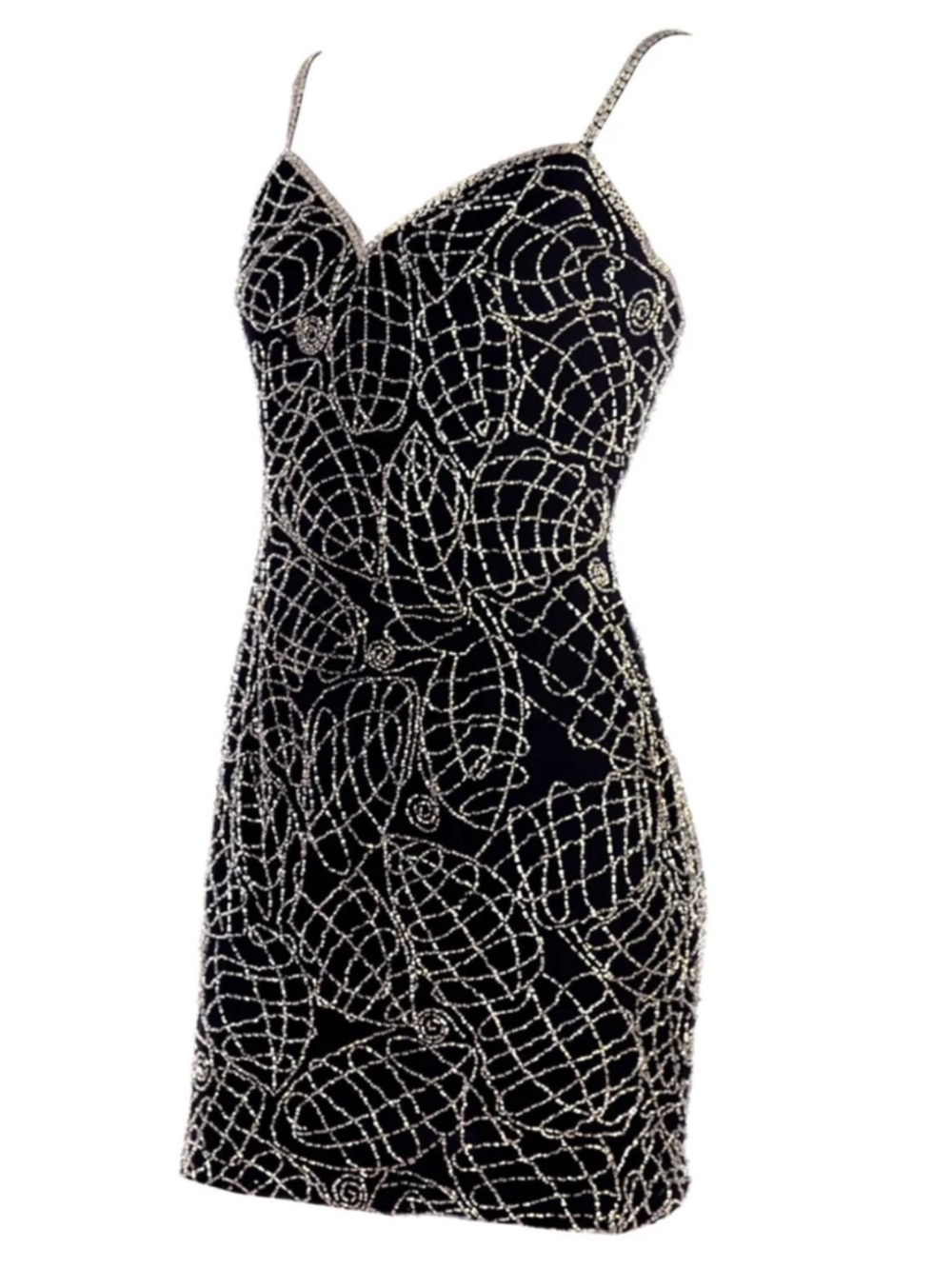VTG Parisian Room Black Cocktail Dress 100% Silk Hand Beaded in India Size 4 - Picture 3 of 10